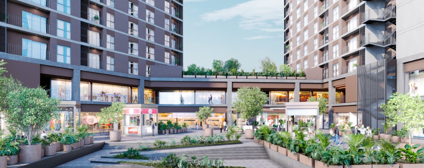 Plaza comercial entre las torres